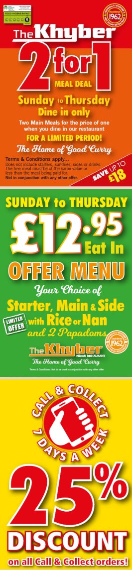 Eat In & Delivery Offers - The Khyber Indian Restaurant, Swindon, the first and finest in Wiltshire